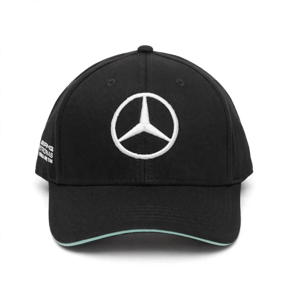 Mercedes Petronas F1 Black Cotton Baseball Cap With White Logo