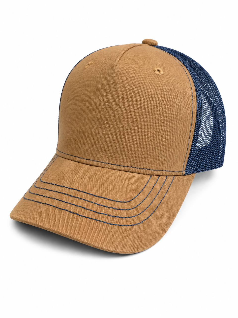 Khaki & Navy Blue Premium Trucker Cap – Classic Two-Tone Style